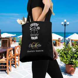 Bolsa Tote Nome do monograma branco preto do esquadrão de cru