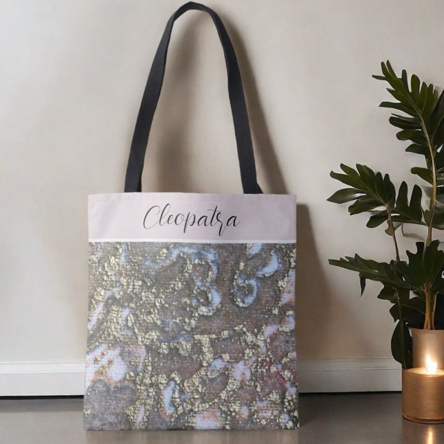 Bolsa Tote Nome do monograma - caligrafia floral branca escam (Criador carregado)