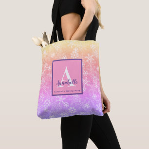 Bolsa Tote Nome do Monograma Colorido Snowflake Snowflake