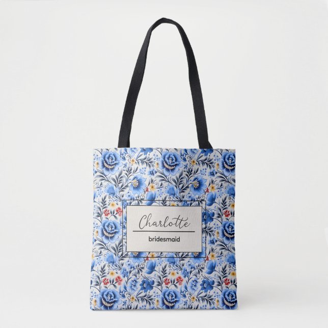 Bolsa Tote Nome do Monograma da Bridesmaid Personalizada Eleg (Frente)