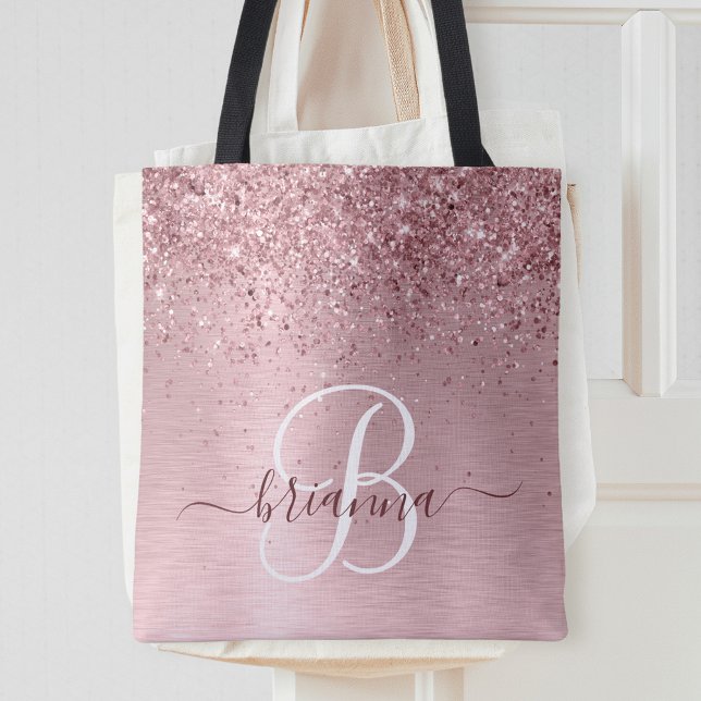 Bolsa Tote Nome do Monograma da Lâmina Rosa Bruta de Metal Gl (Criador carregado)