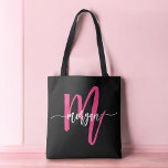 Bolsa Tote Nome do Monograma da Rapariga Preta-Rosa Quente<br><div class="desc">Carregar o seu essencial com o estilo do nosso Tote Bag (Tote Bag) de Nome Moderno de Script Moderno Rosa Quente Apresentando um design cor-de-rosa-quente ousado, este bolsa é personalizado com o seu nome em um script moderno chic para uma aparência tradicional e personalizada. Perfeito para compro, escola ou uso...</div>