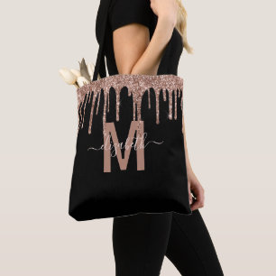 Bolsa Tote Nome do Monograma do Glitter de Disco Dourado com