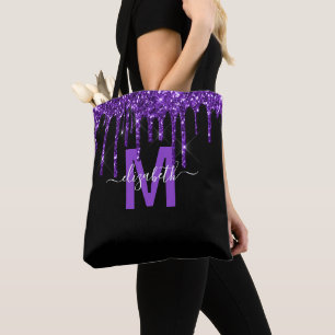 Bolsa Tote Nome do Monograma do Glitter de Disposição Roxo