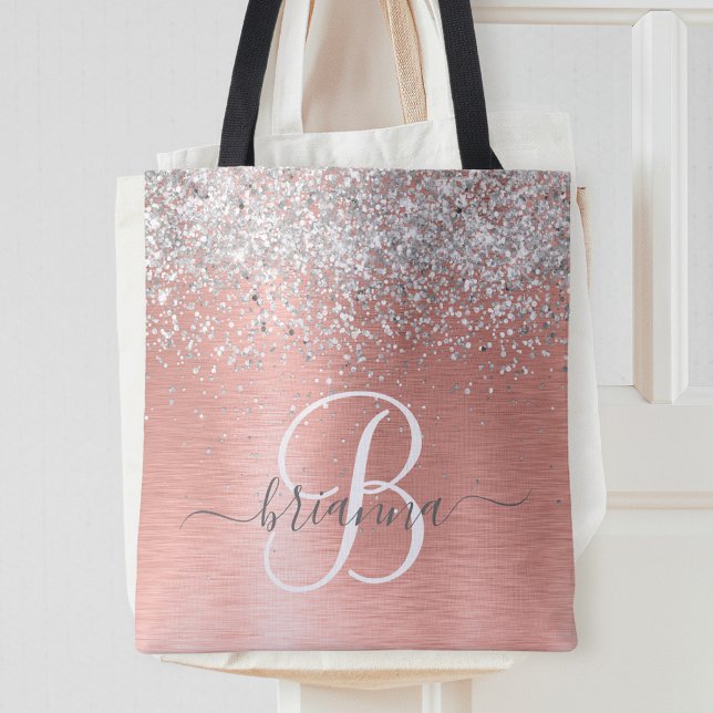 Bolsa Tote Nome do Monograma do Glitter Metálico Brutado Dour (Criador carregado)