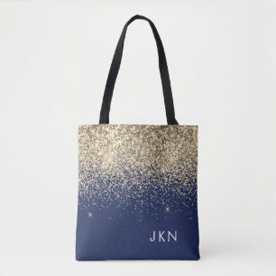 Bolsa Tote Nome do Monograma do Sparkle Glitter Glitter Azul