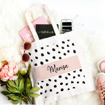 Bolsa Tote Nome do Monograma Moderno | Pastel Pink & Black Po<br><div class="desc">Nome do Monograma Moderno | Pastel Pink & Black Pontos</div>