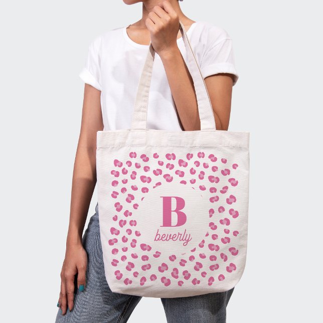 Bolsa Tote Nome do Monograma Moderno Rosa Bag Toto Inicial (Criador carregado)