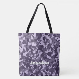 Bolsa Tote Nome do Monograma no Camo Roxo |