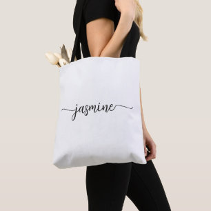 Bolsa Tote Nome do Monograma Personalizado Branco Girly Simpl