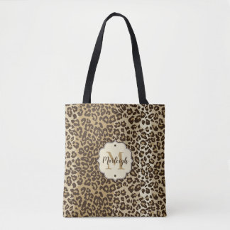 Bolsa Tote Nome do Monograma Personalizado de Impressão Leopa