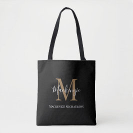 Bolsa Tote Nome do Monograma Personalizado Dourado Elegante
