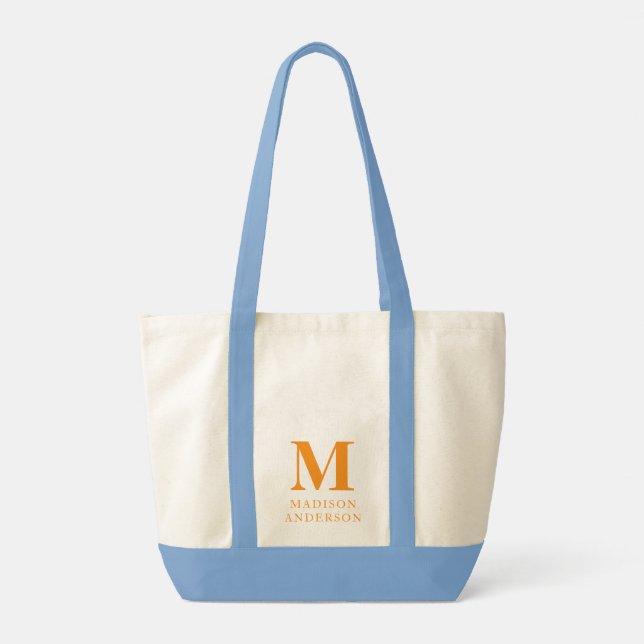 Bolsa Tote Nome do Monograma Personalizado Laranja (Verso)