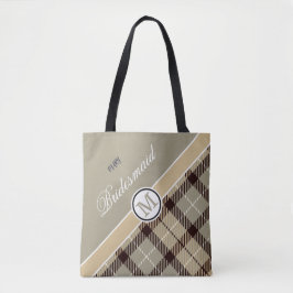 Bolsa Tote Nome do Monograma Personalizado Tartan Bridesmaid