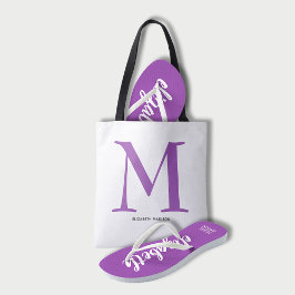 Bolsa Tote Nome do Monograma Roxo Elegante