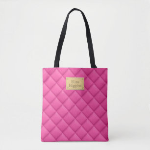 Bolsa Tote Nome do Padrão Colado Rosa Quente Feminino