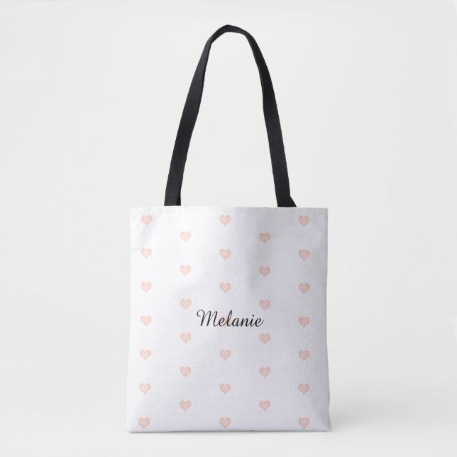 Bolsa Tote Nome do padrão de coração rosado (Frente)