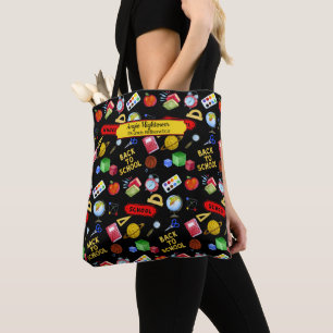 Bolsa Tote Nome do Padrão do Tema Escolar de Volta ao Profes
