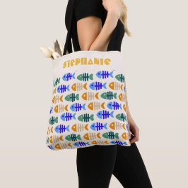 Bolsa Tote Nome do Padrão Ósseo De Peixe Cortado De Duas Pont