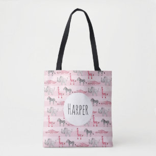 Bolsa Tote Nome do padrão Safari da selva de aquarelas da me
