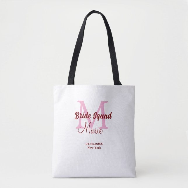 Bolsa Tote Nome do pelotão de noiva: monograma bridesmaid dat (Frente)