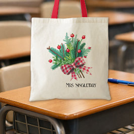 Bolsa Tote Nome do Professor, Laço de Gingham de Frutas Verme