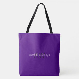 Bolsa Tote Nome do Script Chic & Monograma Solid Indigo Purpl