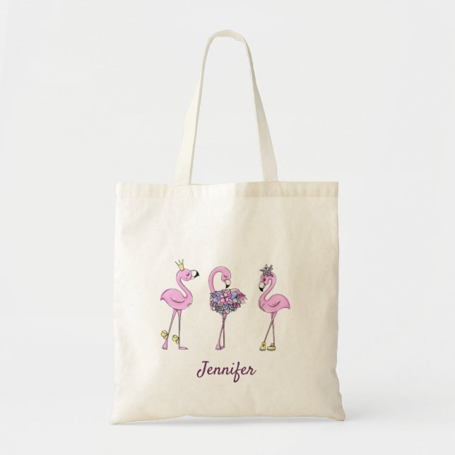 Bolsa Tote Nome do Script com o Flamingo Gift fofo - Crie seu (Frente)