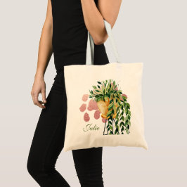 Bolsa Tote Nome do Script da Planta de Pothos em Aquarela