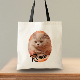 Bolsa Tote nome do script de foto de gato de estimação fofo