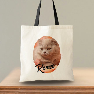 Bolsa Tote nome do script de foto de gato de estimação fofo