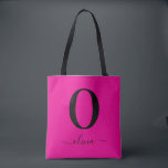 Bolsa Tote Nome do script do monograma - rosa e preto persona<br><div class="desc">Este elegante monograma e na moda pode ser dado como presente para um aniversário, Dia de as mães ou qualquer ocasião. Pode ser personalizado com o nome e a inicial da pessoa. Você pode alterar a fonte, a cor da fonte, o tamanho da fonte e a cor do plano de...</div>