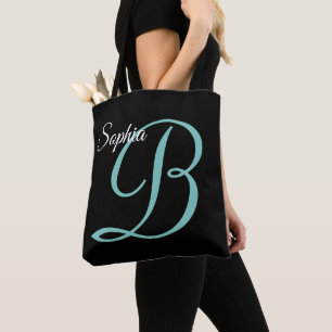 Bolsa Tote Nome do Script e Monograma em Preto