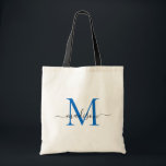 Bolsa Tote Nome do Script Elegante do Monograma Azul do Marin<br><div class="desc">Bag de Tote do Nome do Script Moderno Elegante Elegante do Monograma Branco Azul do Marinho Moderno</div>