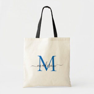 Bolsa Tote Nome do Script Elegante do Monograma Azul do Marin