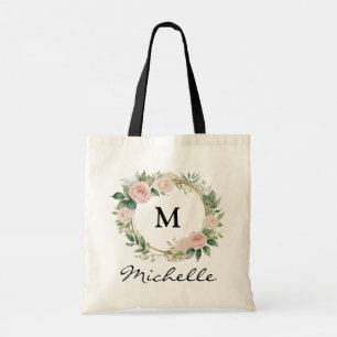 Bolsa Tote Nome do Script Floral Wreath Floral da Trendy Mono