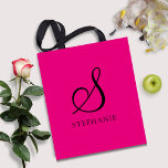 Bolsa Tote Nome do Script Inicial do Monograma Preto Cor-de-R<br><div class="desc">Saco de Tote do Monograma Inicial do Monograma Cor-de-Rosa Tendy. Fácil de personalizar. Confira!</div>