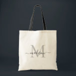 Bolsa Tote Nome do Script Moderno Elegante do Monograma Branc<br><div class="desc">Bag de Tots do Nome do Script Moderno Elegante do Monograma Branco Preto</div>