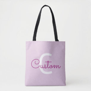 Bolsa Tote Nome do Script & Monograma Magenta e Roxo Claro