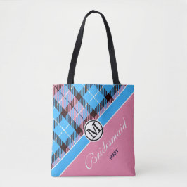 Bolsa Tote Nome do Script Monograma Personalizado Chic Tartan