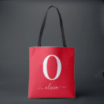 Bolsa Tote Nome do Script Monograma Personalizado Vermelho e<br><div class="desc">Este monograma de na moda e design de guião elegante pode ser dado como presente para um aniversário,  favor de casamento,  chá de panela ou qualquer ocasião. Pode ser personalizado com o nome e o nome da pessoa.</div>