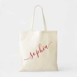 Bolsa Tote Nome do Script Vermelho Personalizado Moderno Simp
