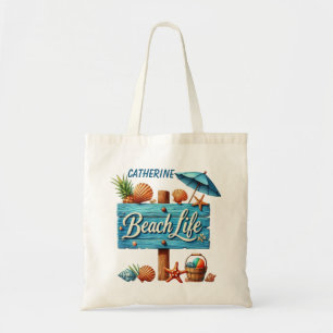 Bolsa Tote Nome do sinal de vida de praia bonito