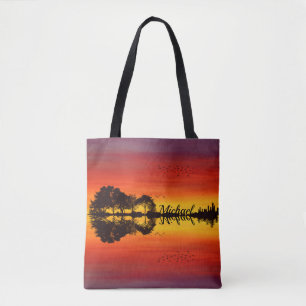 Bolsa Tote Nome do violão preto alaranjado sunset  