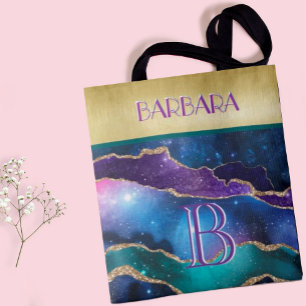 Bolsa Tote Nome Dourado assombroso do Monograma de Teto Roxo
