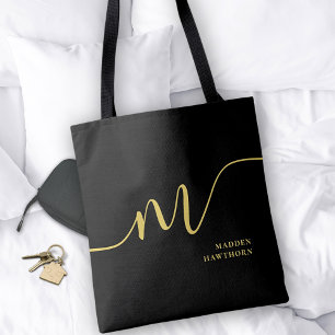 Bolsa Tote Nome Dourado de Caligrafia de Script do Monograma