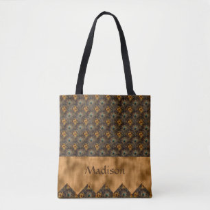 Bolsa Tote Nome Dourado do Peacock Elegante Teal Personalizad