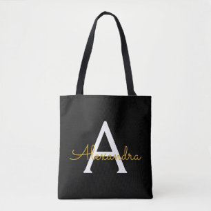 Bolsa Tote Nome Dourado Preto - Letra Branca - Script Girasso