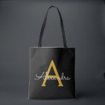 Bolsa Tote Nome Dourado Preto White Girly Script Monograma Mo<br><div class="desc">Preto e Dourado Elegante Adicione seu próprio nome Monograma Book Bag. Este Livro Bag pode ser personalizado para incluir seu nome inicial e próprio e ser dado como presente para o Natal,  Doce 16 Aniversário,  Chá de panela ou Casamento.</div>