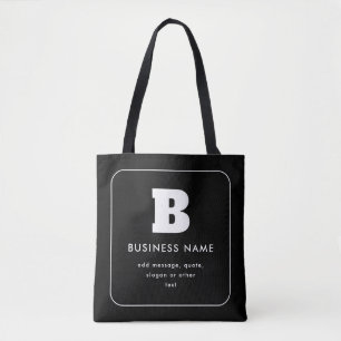 Bolsa Tote Nome e Slogan Comercial Editável   Preto & Branco